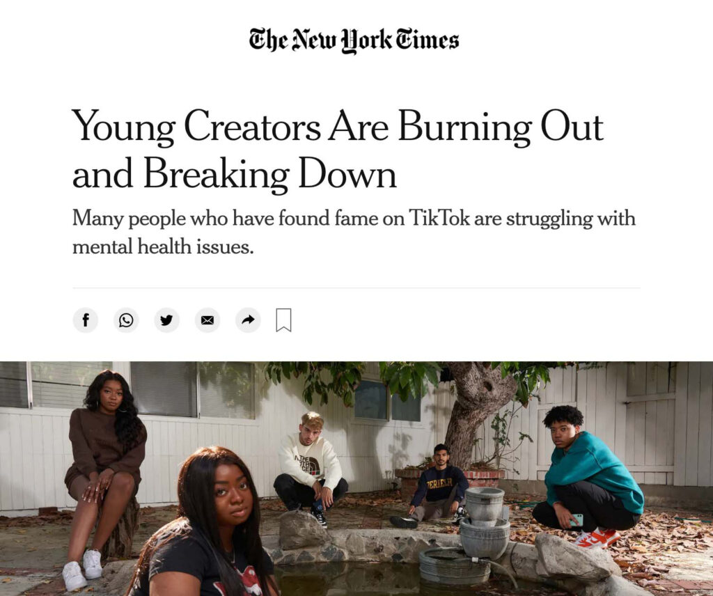 New York Times Headline: Young Creators are Burning Out and Breaking Down