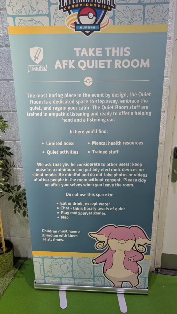 Banner with pokemon logo an AFK quiet room rules